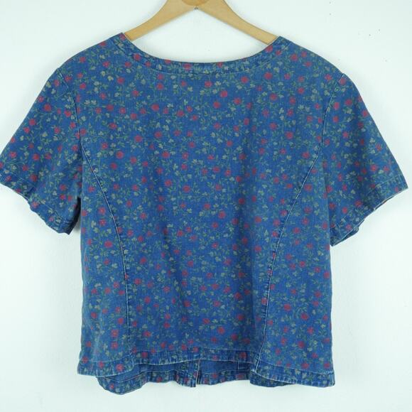 Vintage M L Top Skirt Set Linen Blend 90s Cottagecore Midi Floral Prairie Modest - Picture 5 of 11